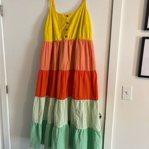 torrid Yellow Coral Orange Mint Colorblock Tiered Maxi Dress